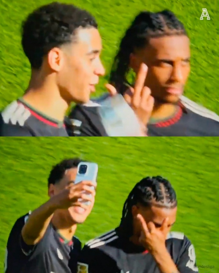 九游官网-逆转美因茨赛后穆西亚拉想与奥利塞合影，被后者“竖中指”拒绝